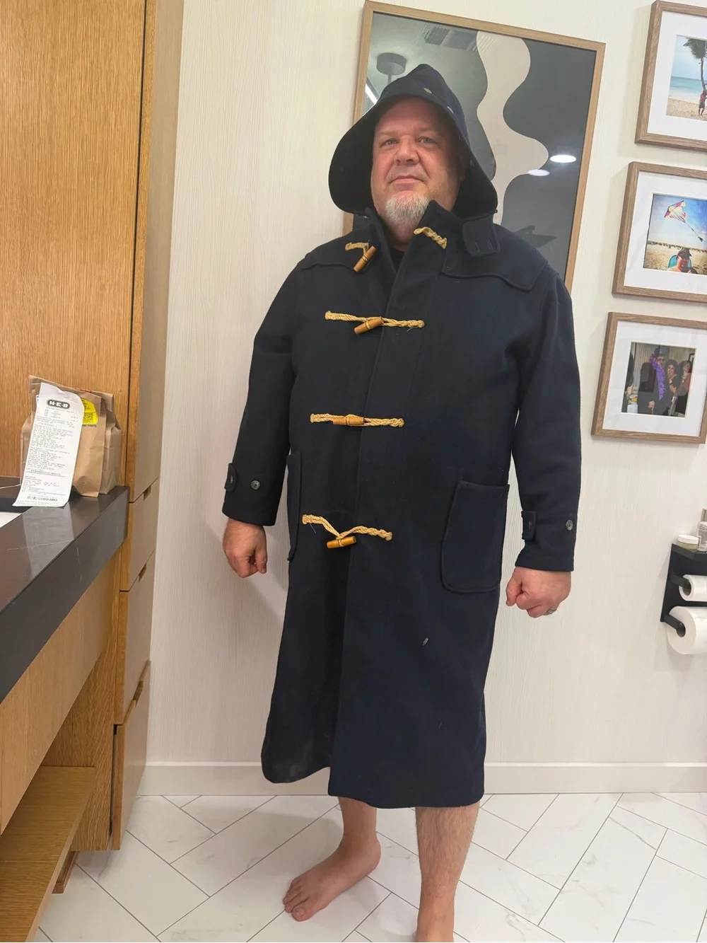 Men's Navy Toggle Duffle Coat with Hood